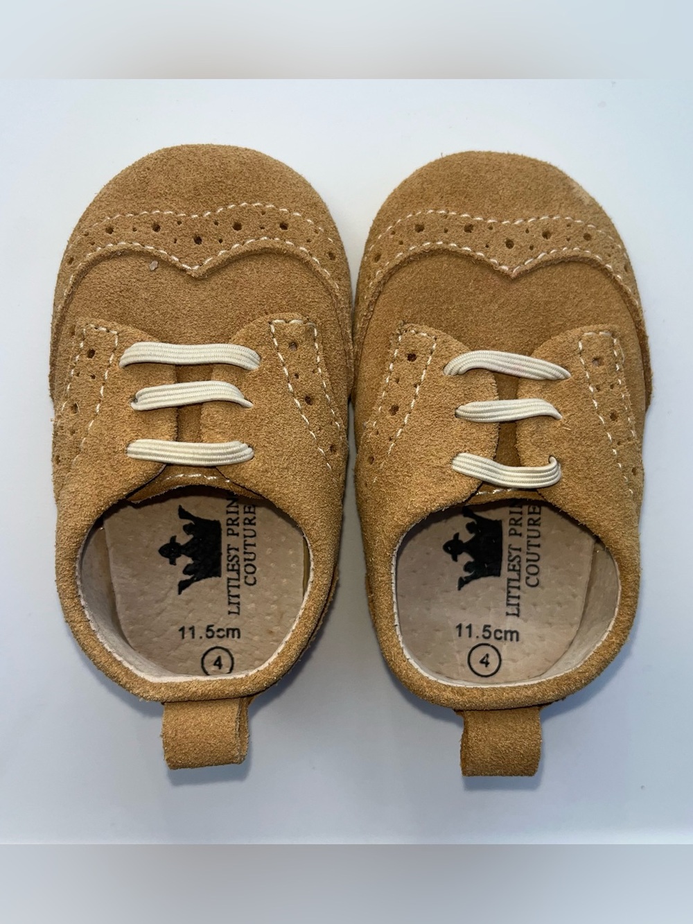 NWOT Littlest Prince Couture Tan Suede Baby Shoes - Size 4